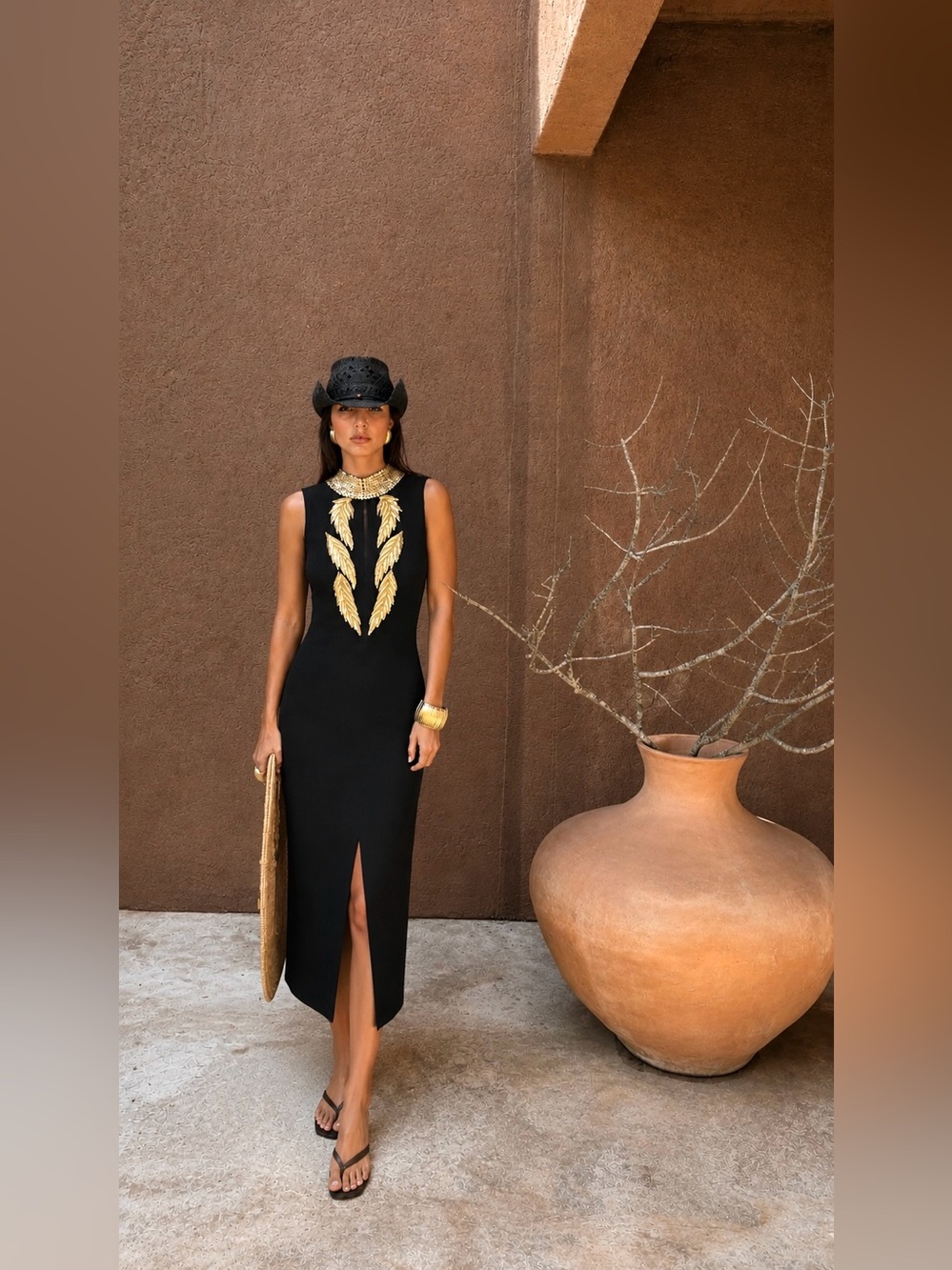 Bob Mackie Grecian Appliqué Sequin Leaf Choker Keyhole Cocktail Maxi Dres - Picture 2 of 13